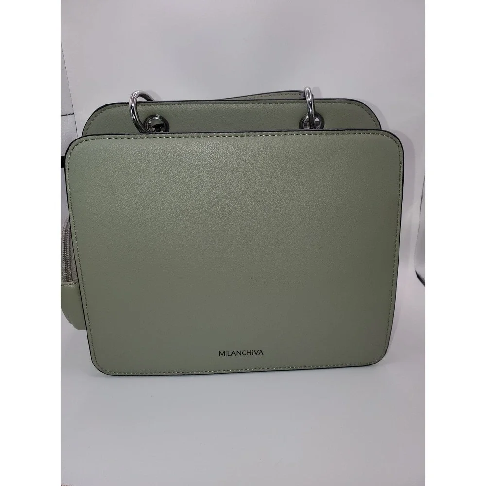 Milanchiva Sage Green Cognac Brown Satchel Handbag Crossbody with Coin Purse